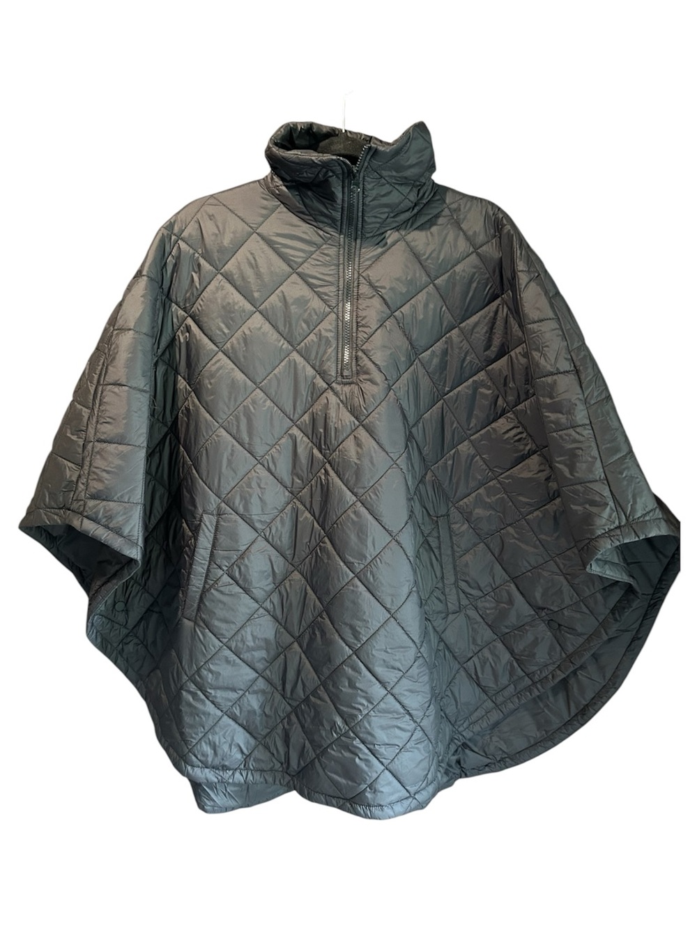 Eivissa Quilted Half-Zip Poncho in Black